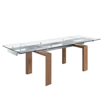Mesa Comedor Extensible Rectangular Cristal Templado Y Nogal Angel Cerdá 1007 160x90x75