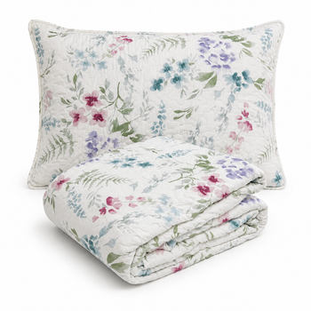 Colcha Bouti Olga Reversible para Verano y Entretiempo, Camas 90, 105, 135, 150 y 180 cm. Diseño Floral con Reverso Turquesa. Relleno 60% Algodón y 40% Poliéster. Suave y Transpirable. Roomers.