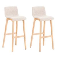 juego de 2 taburetes de bar de diseno con estructura de 4 patas de madera y asiento de tela color crema 100004211