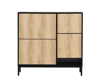 Zapatero con banco abatible - 3 puertas abatibles - negro y natural