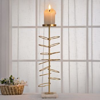 Portavelas de metal dorado con base de mármol 14x13x46 cm