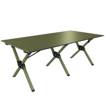 Outsunny Mesa de Camping Plegable 116 cm, Mesa de Picnic Impermeable con Superficie Enrollable y Estructura de Metal, Verde   Aosom España