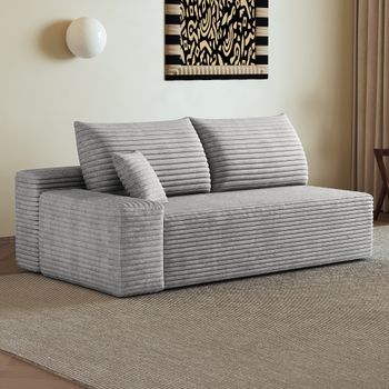 Sofá Gris De 2 Plazas De Pana Suave, Modular Y Chaise Longue Reversible, 175 X 95 X 83 Cm