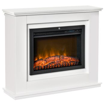 HOMCOM Chimenea eléctrica con mando a distancia potencia regulable 1000 W y 2000 W efecto llama realista iluminación del fuego en 5 etapas 98 x 27,5 x 80 cm blanco   Aosom España