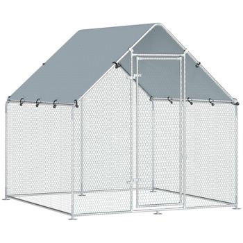 PawHut Gallinero Exterior de Acero Galvanizado con Techo y Puerta, 200x200x200 cm, Plateado   Aosom España