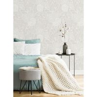 papel pintado vinilico ecologico de flores dibujadas con trazos blanco y gris - morgan flowers 680644 de gaulan - rollo de 10 m x 053 m