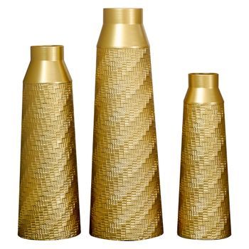 Set De 3 Jarrones - Decoración Para Salón - Metal - Dorado Y Blanco (61/51/43.5cm)