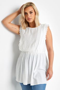 Yours Blusa Plumeti Blanca De Algodón Con Puntilla, Mujer Curvy Y Tallas Grandes, Yours