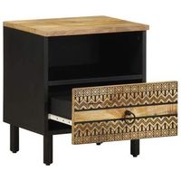 mesita de noche  mesilla de noche madera maciza de mango rugosa negro 40x33x46 cm