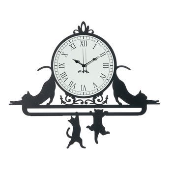 Cattitude Reloj De Pared De Hierro De 62x52 Cm Con Gatos Decorativos Esfera Blanca Con Números Romanos Diseño Elegante Original Fabricado En Italia