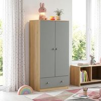 armario ropero infantil beldinupp con 2 puertas 1 cajon 123x60x40 cm roblegris encasa