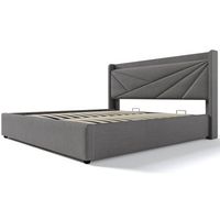 cama de 2 plazas con cajon de almacenamiento cabecera acolchada con puertos usb y usb-c estructura de metal y madera laton elastico medidas 160x200 cm sin colchon capacidad de carga 300 kg