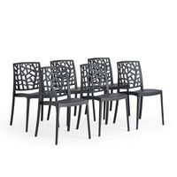 conjunto de 6 sillas de jardin apilables en resina con fibra de vidrio negro antracita - trixy