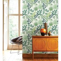papel pintado vinilico ecologico de flores y hojas color verde y blanco - irish garden 682330 de gaulan - rollo de 10 m x 052 m