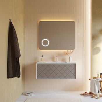 Mueble De Baño De 100 Cm Blanco Opaco Y Gris Con Espejo Led Integrado | Miami