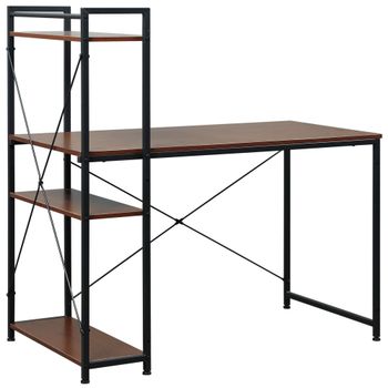 HOMCOM Escritorio con estantes de almacenamiento y biblioteca de 120 cm de diseño industrial en madera de nogal   Aosom España