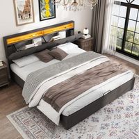 cama doble tapizada con iluminacion led almacenamiento hidraulico cajones cabecero abatible marco de metal lino gris 160x200 cm