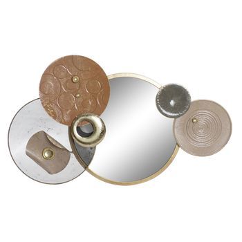 Decoracion Pared Metal Espejo 96,5x7x59 Circulos