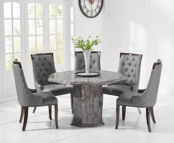 Crema Grey Octagonal Marble Dining Table with Angelica Chairs