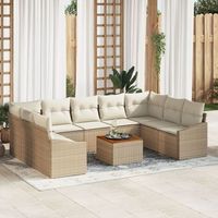 conjunto de sofa de jardin de 10 piezas con cojines beige ratan poliratan acacia v9902 unico  beige