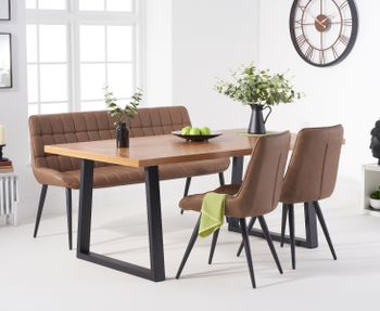 Urban 180cm Industrial Dining Table with Heidi Chairs and Heidi Brown Bench - Grey, 2 Chairs