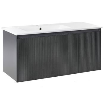 Mueble De Baño Suspendido Con Lavabo De Madera Sintética Con Almacenaje 100 Cm Negro Tiete