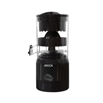 Exprimidor automático Jocca Elegance recargable. Exprime sin esfuerzo, sin residuos ni sabor residual. Preserva la fibra. Diseño compacto en color negro, fácil de guardar. Batería 2x1300mAh. Ideal