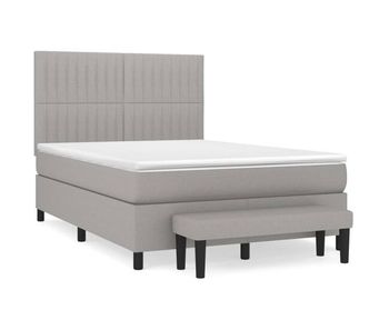 Cama box spring con colchón tela gris claro 140x190 cm rayas verticales