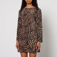 rixo animal-print ridley silk dress - uk 6