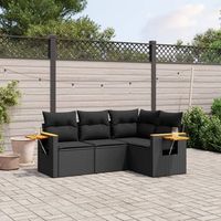 conjunto de sofas jardin 4 uds  mueble jardin mesa y sillas con cojines ratan sintetico negro cfw893534