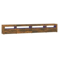 mueble tv  mueble de salon  armario tv con luces led roble ahumado 270x35x40 cm