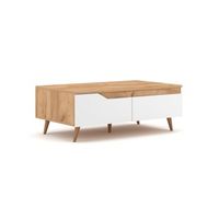 mesa baja tru 100 cm con 1 cajon y 1 nicho color roble claro y blanco