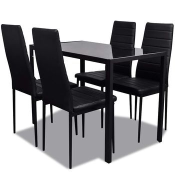 Conjunto De Mesa Y Sillas De Comedor 5 Uds | Juego De Muebles De Jardín Negro