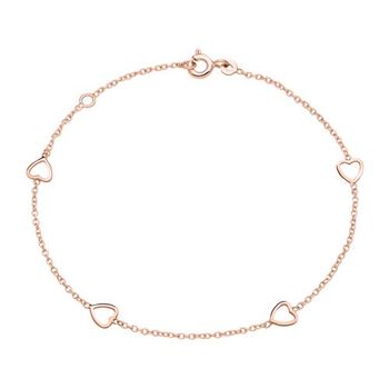 Pulsera corazones para mujer en oro rosa de 14 quilates