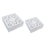 set de 2 cajas de madera calada blanca decape 20 x 20 cm
