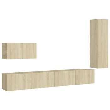 Juego De Muebles De Salón 4 Piezas | Mueble Tv | Gabinete De Tv Roble Sonoma
