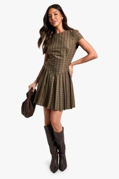 Vestido Entallado Plisado Con Mangas Casquillo, Multi