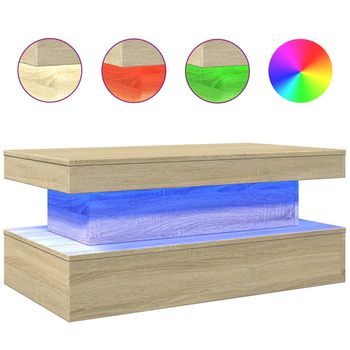 Mesa De Café - Mesa De Centro Con Luces Led Roble Sonoma 90x50x40 Cm