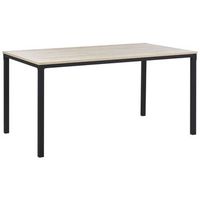 mesa de comedor negra con tablero madera clara patas de metal 150 x 90 cm estilo escandinavo hockley