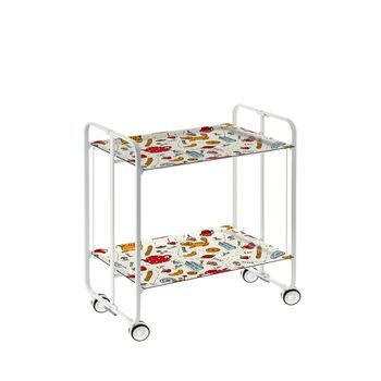 Carrito Auxiliar Plegable Bauhaus Con Ruedas - Armazón Metálico Blanco, 2 Niveles Y 4 Posiciones Ajustables,,53