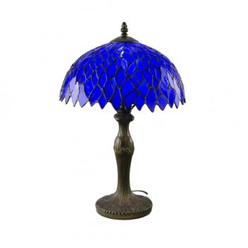 Lámpara de mesa de vidrio mosaico y aleación de zinc azul