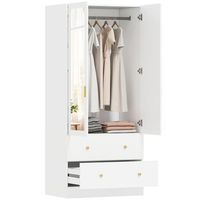 armario ropero de 2 puertas con espejo de melamina y mdf 80 x 50 x 180 cm  blanco