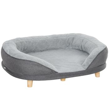 PawHut Sofá para Mascotas con Parte Superior Desmontable Funda Lavable y Patas de Madera Carga 25 kg 90x78x25 cm Gris