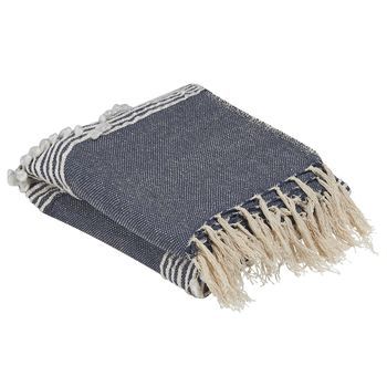 Manta De Algodón Acrílico Azul Oscuro 130 X 155 Cm Patrón Cama Boho Nemli