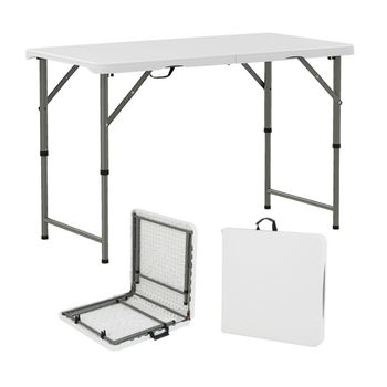 Costway Mesa Plegable Blanca Regulable en 3 Alturas Portátil con Soporte Metálico Resistente para Picnic Terraza y Interior 122 cm Blanco
