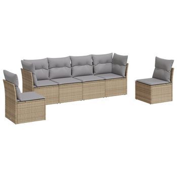 Juego De Sofás Jardín Con Cojines 6 Piezas | Mueble De Jardín Ratán Sintético Beige