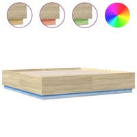 estructura de cama con luces led madera roble sonoma 200x200 cm