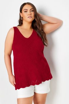Yours Top Rojo De Punto Sin Mangas Bajo Festoneado, Mujer Curvy Y Tallas Grandes, Yours