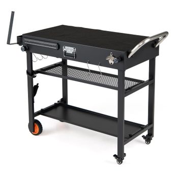 Costway Carrito para Barbacoa Plegable con Ruedas Freno y Tres Estantes Almacenaje Acero Resistente para Cocina Exterior 109 x 46 x 86,5 cm Negro