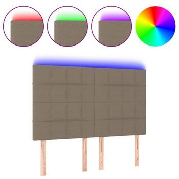 Cabecero Cama Mueble De Dormitorio Con Luces Led Tela 144 X 5 X 118/128 Cm Gris Topo M02_0009064